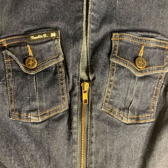 Frankie B Y2K Jumpsuit Dark Wash Denim Zip up Large Inseam 30 inches - Picture 11 of 14